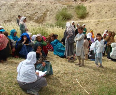 Afghani women participating in a community health survey.